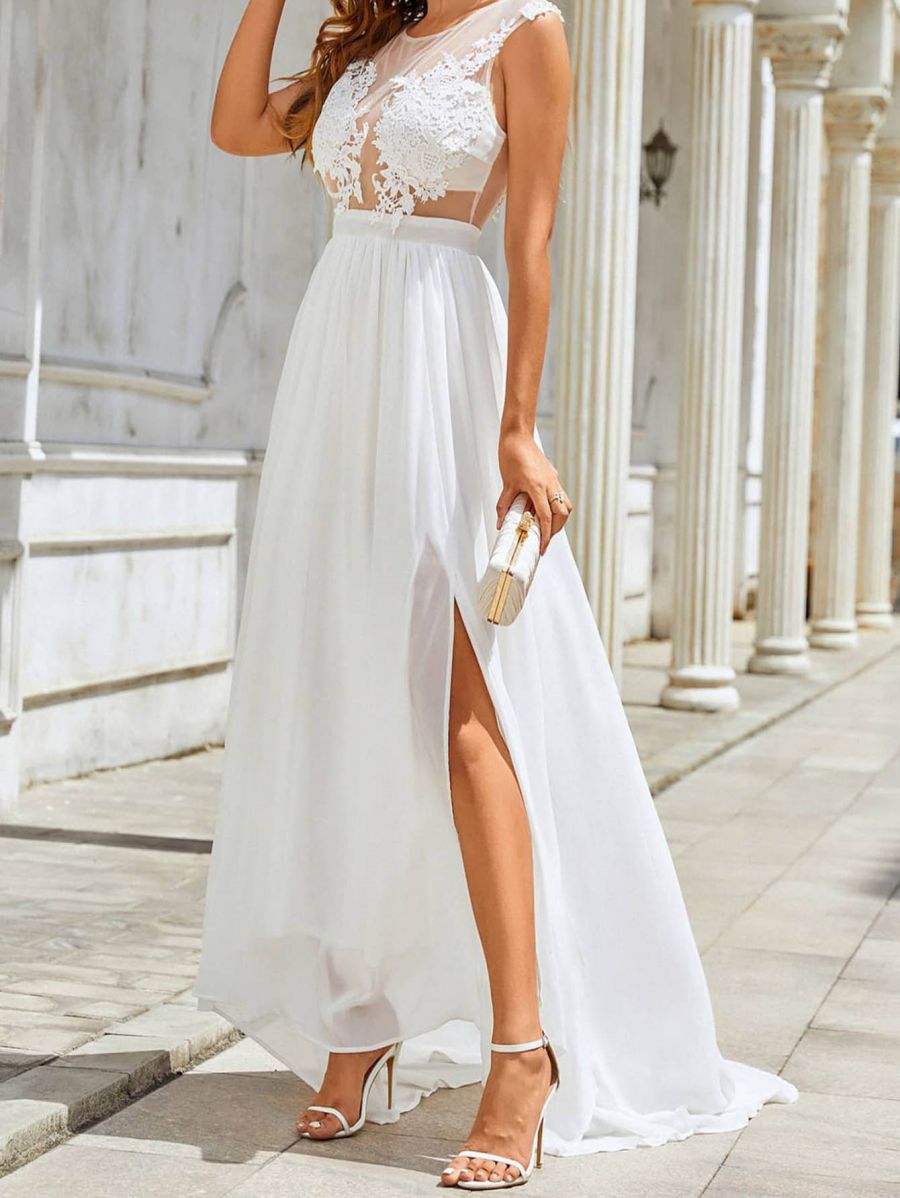 Mousseline Dentelle Trailing Mariage Grande robe à balançoire
