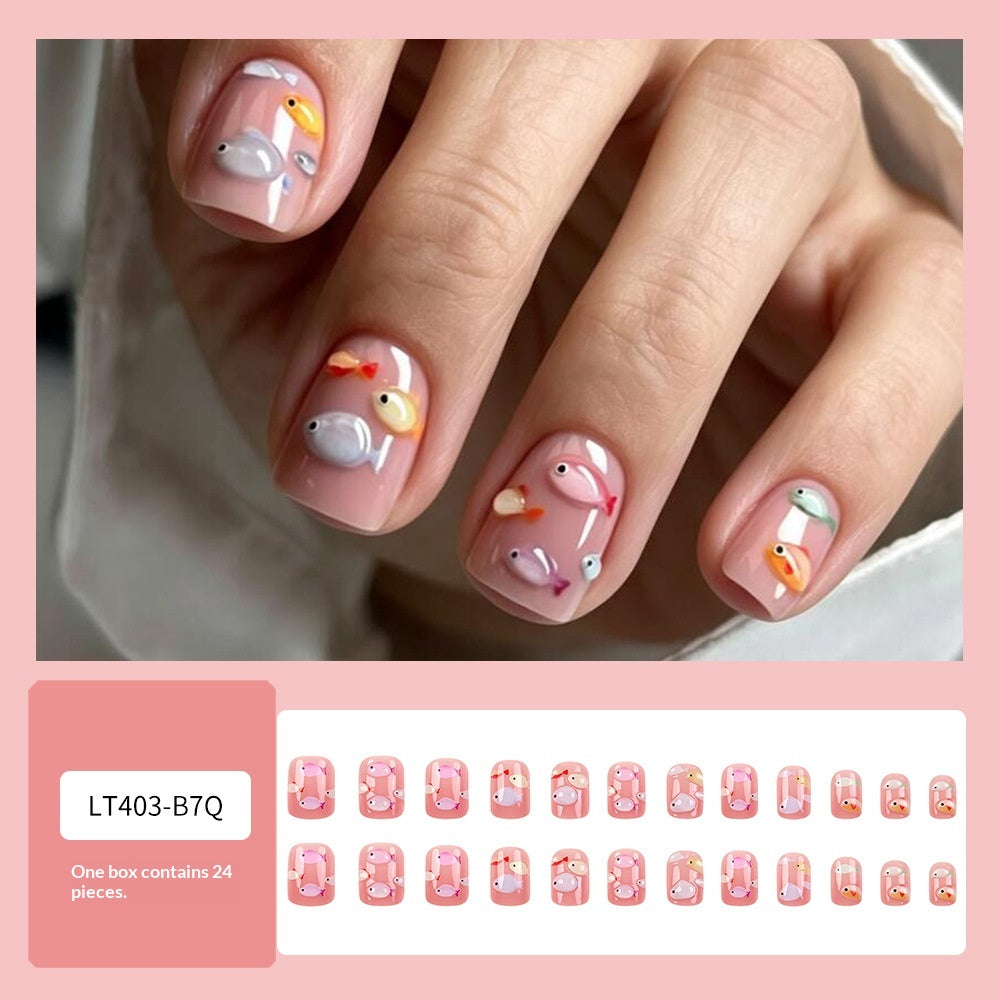 Stickers 24 Pièces de Nail Acrylique Court Carré pour Poisson Ocean 3D