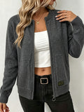 Cardigan tricoté couleur solide pour femmes avec fermeture éclair