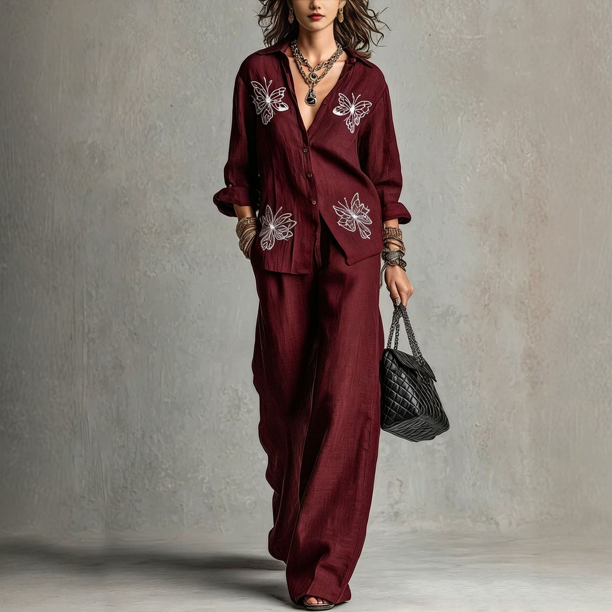 Women's Blouse and Wide-Leg Pants Set