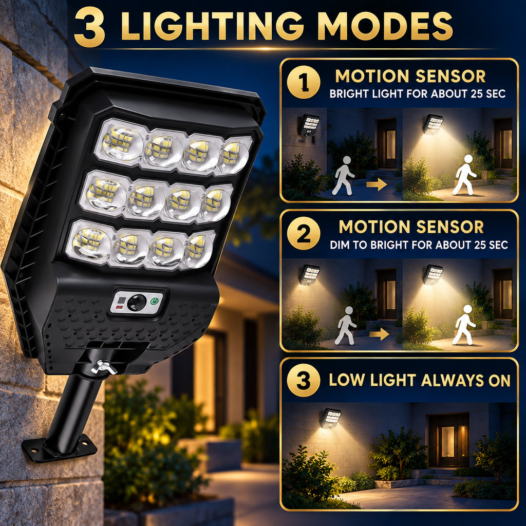 Solar Powered Motion Sensor Outdoor Light W7208 3 Noir pour Garden Yard Street Wall LED