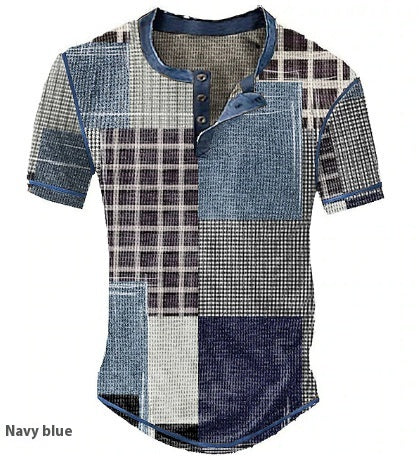 Vêtements Hommes Graphic Plaid Color Block Imprimé Waffle Henley Chemise manches courtes hommes