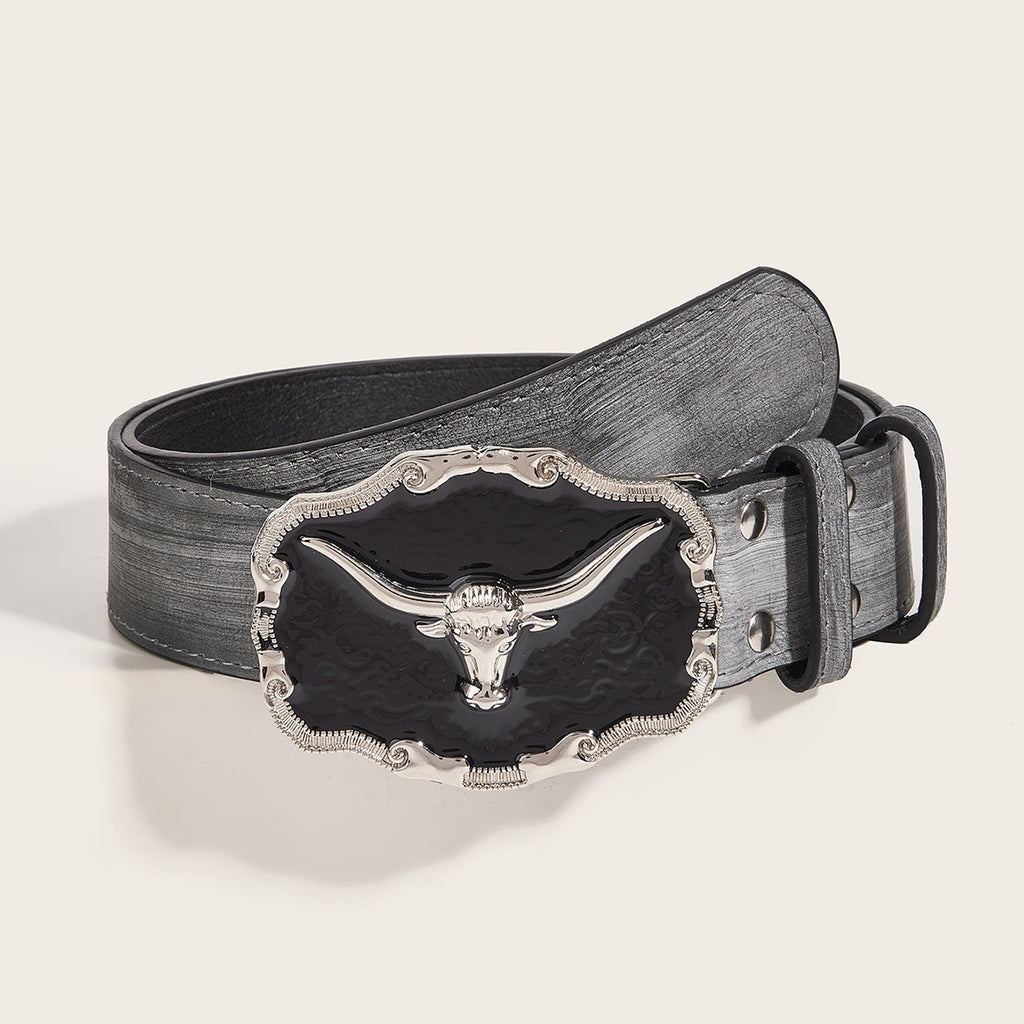 Rétro Dominering Epoxy Cattle Head Buckle Femmes Casual Homme Jeans Strap Personnalité Be