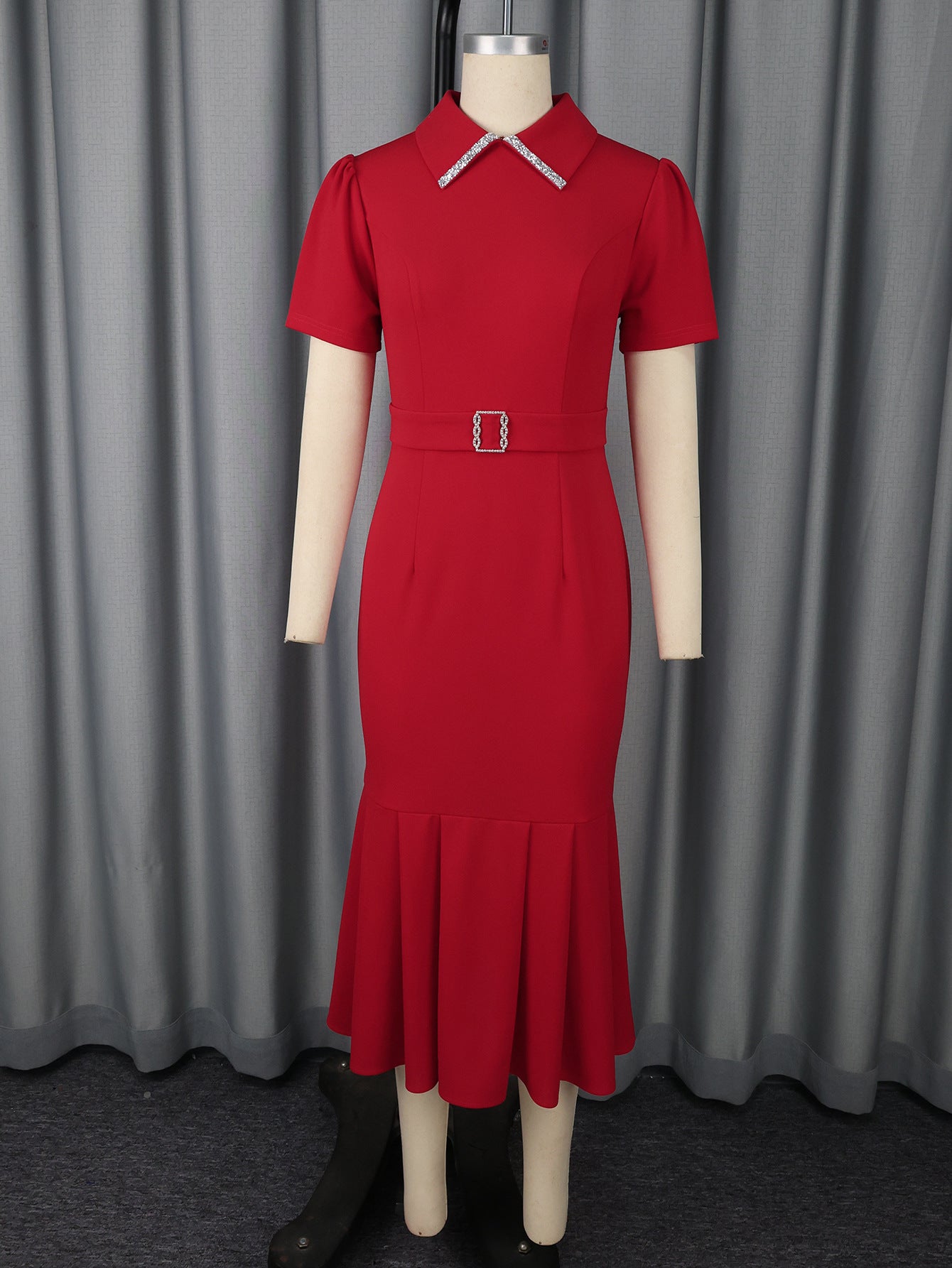 European And American Elegant Mode Style Lapel manches courtes robe