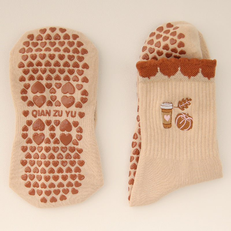 Chaussettes de yoga avec broderie cerise et citrons