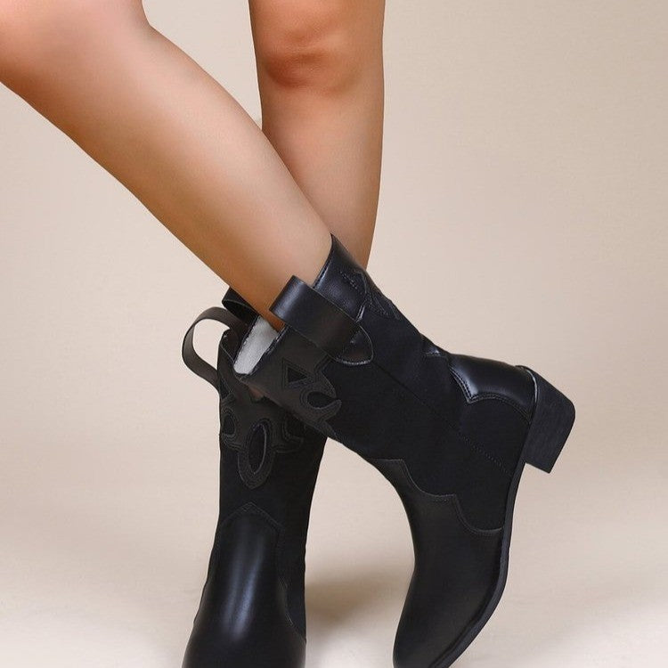 Femmes pointu Toe Chunky Taloné Bottes occasionnelles mi-calf