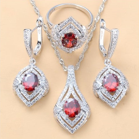 Boucles d'oreilles pendentif en étoffe gemme Collier Anneau Mesdames Ensemble de trois pièces