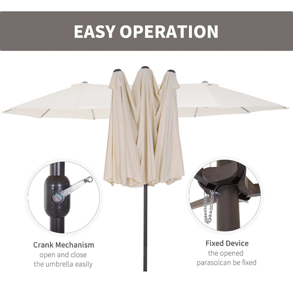 15ft Parapluie de patio marché extérieur double-câble Extra grand parapluie avec poignée pour