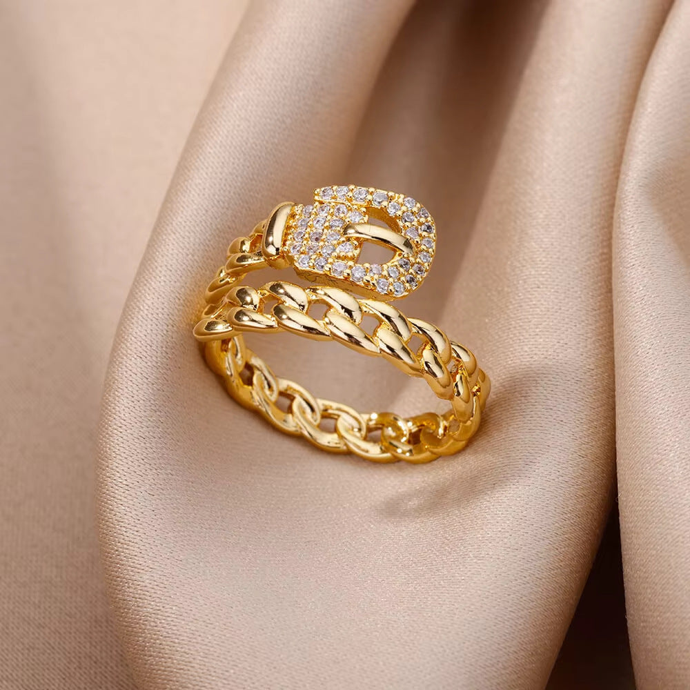 Hot-Selling 18K Gold-Plate entièrement diamante Luxury Non-Fading Anneau ouvert pour les femmes