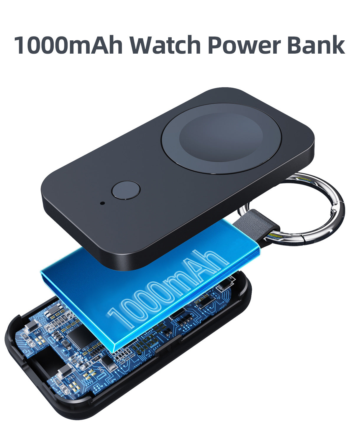 Portable 1000mAh Magnetic Watch Power Bank Porte-clés sans fil Chargeur