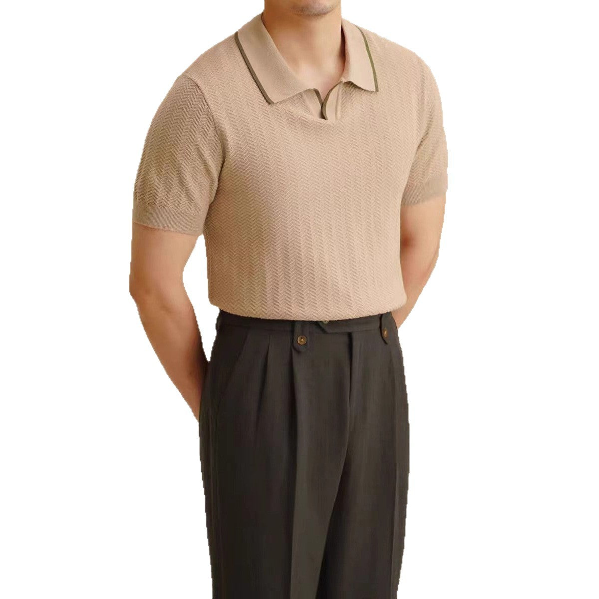 Tee-shirt tricoté à col en V, d'été mince