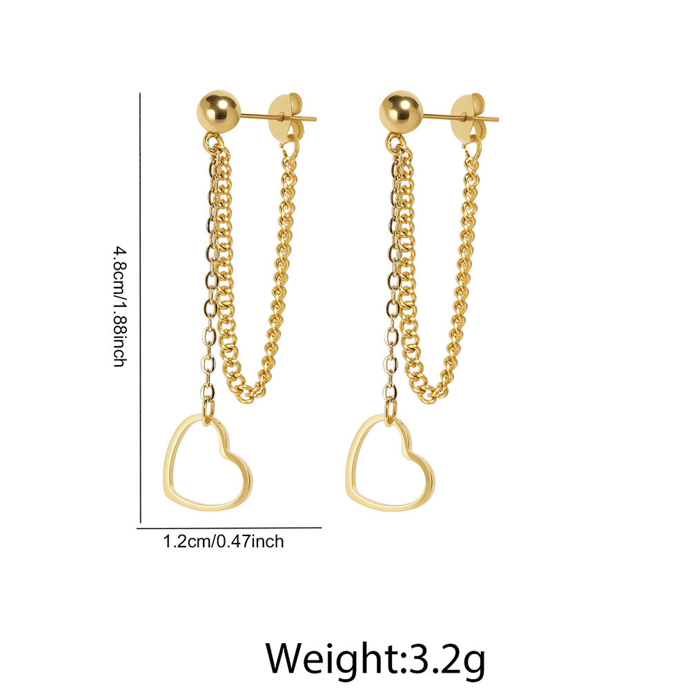Femmes Boucles d'oreilles en dangle à cœur ouvert à creux Chaîne à double couche Boucles d'oreilles en drop