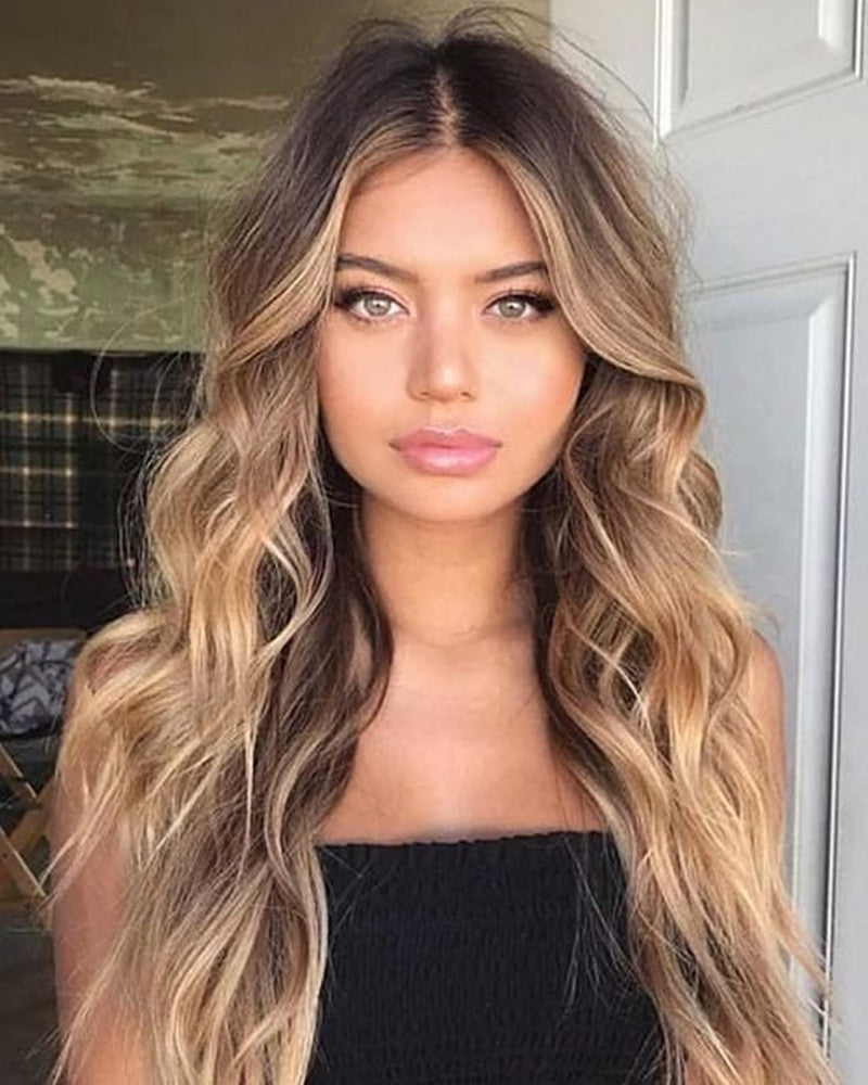 Cheveux dorés longs bouclés en fibre chimique