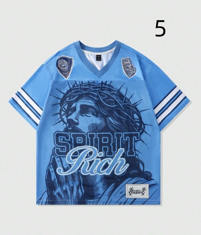 T-shirt lettre Retro Polyester Mesh American Retro