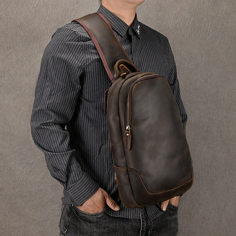 Crazy Horse Sac en cuir de poitrine Grand-Capacité Hommes Sac casual