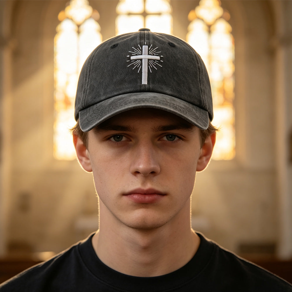 2pcs Vintage Lavé Croix Noire Brodé Casquette de Baseball Pour Hommes Femmes