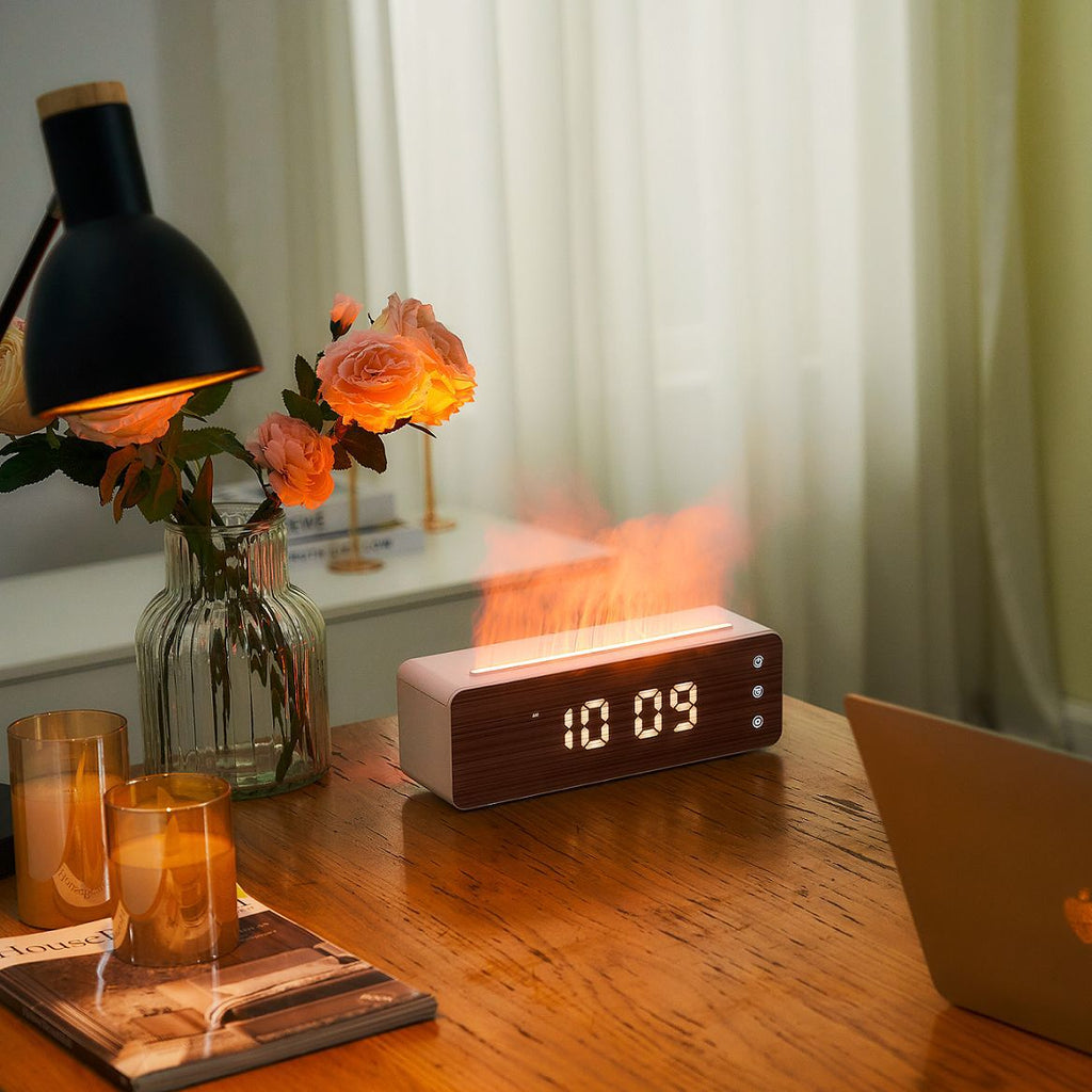 Humidificateur à effet de flamme avec horloge