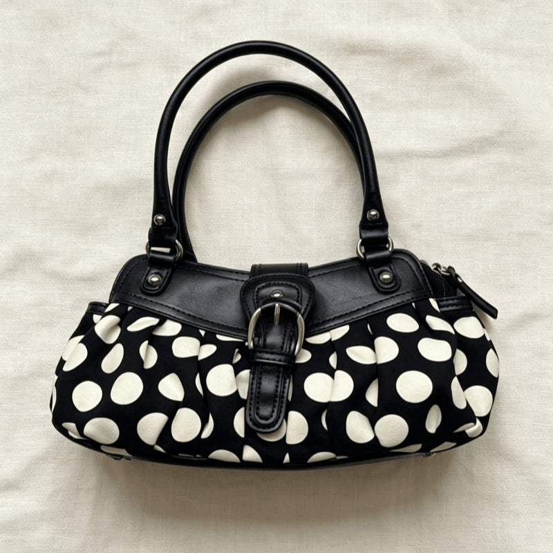 Sac à épaule rétro à point depolka noir et blanc