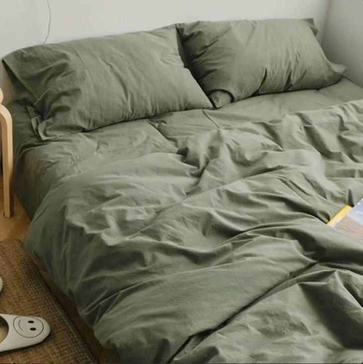 Draps de lit et couverture de couette en coton lavé doux Ensemble de quatre pièces