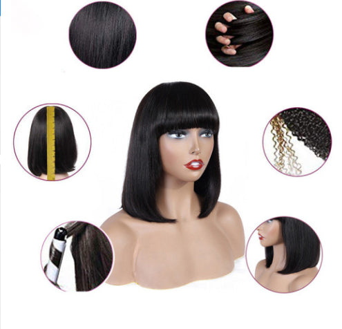 Cheveux humains Bob Wig Headgear Woven Top Coeur est naturel et réaliste