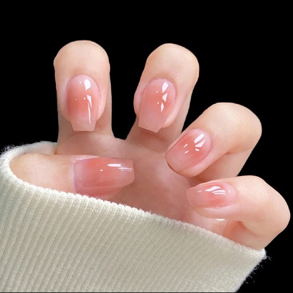 30 pièces en forme de cercueil court Élégant et simple Gradient Blush Jelly Powder Nail Art Set.L