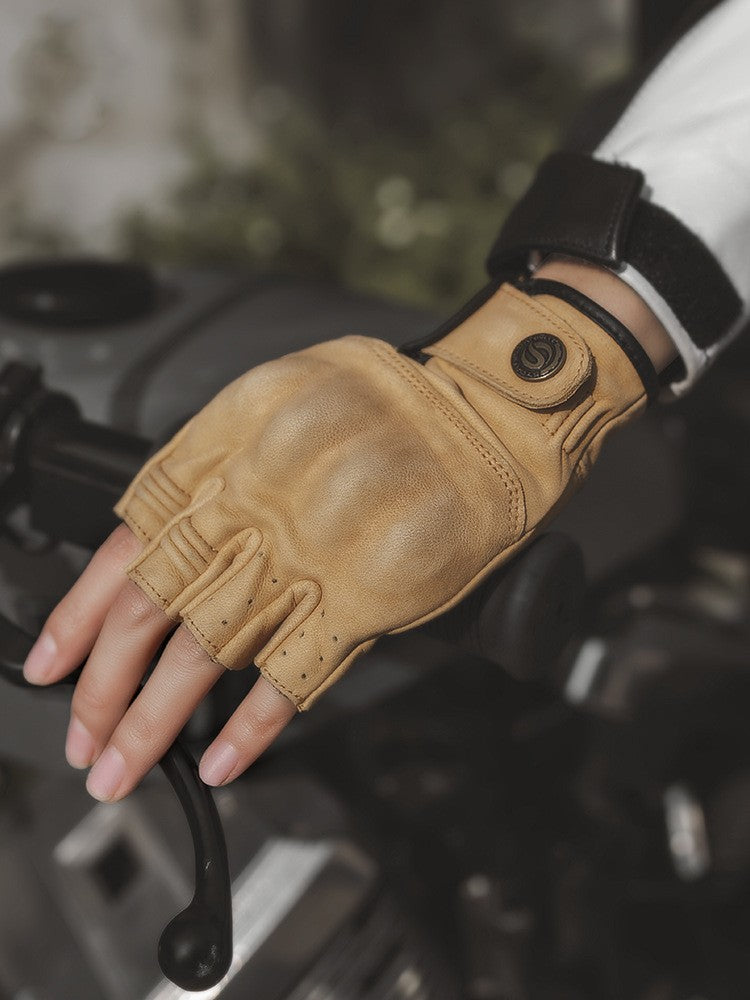 Vintage Leather Half Finger Motorcycle Gloves