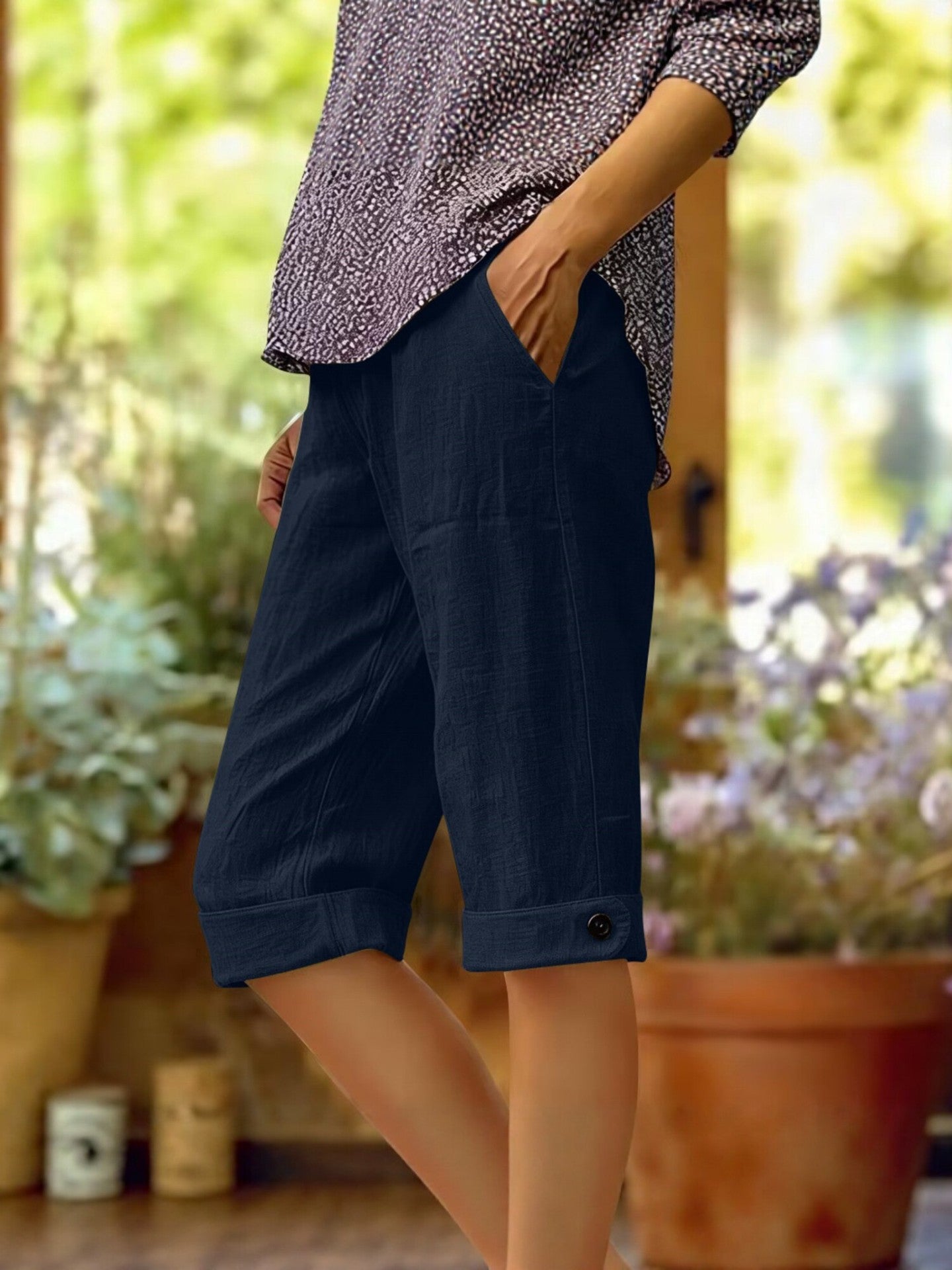 Coton et Linge de maison pour femmes, short lombaire avec ourlet et poches
