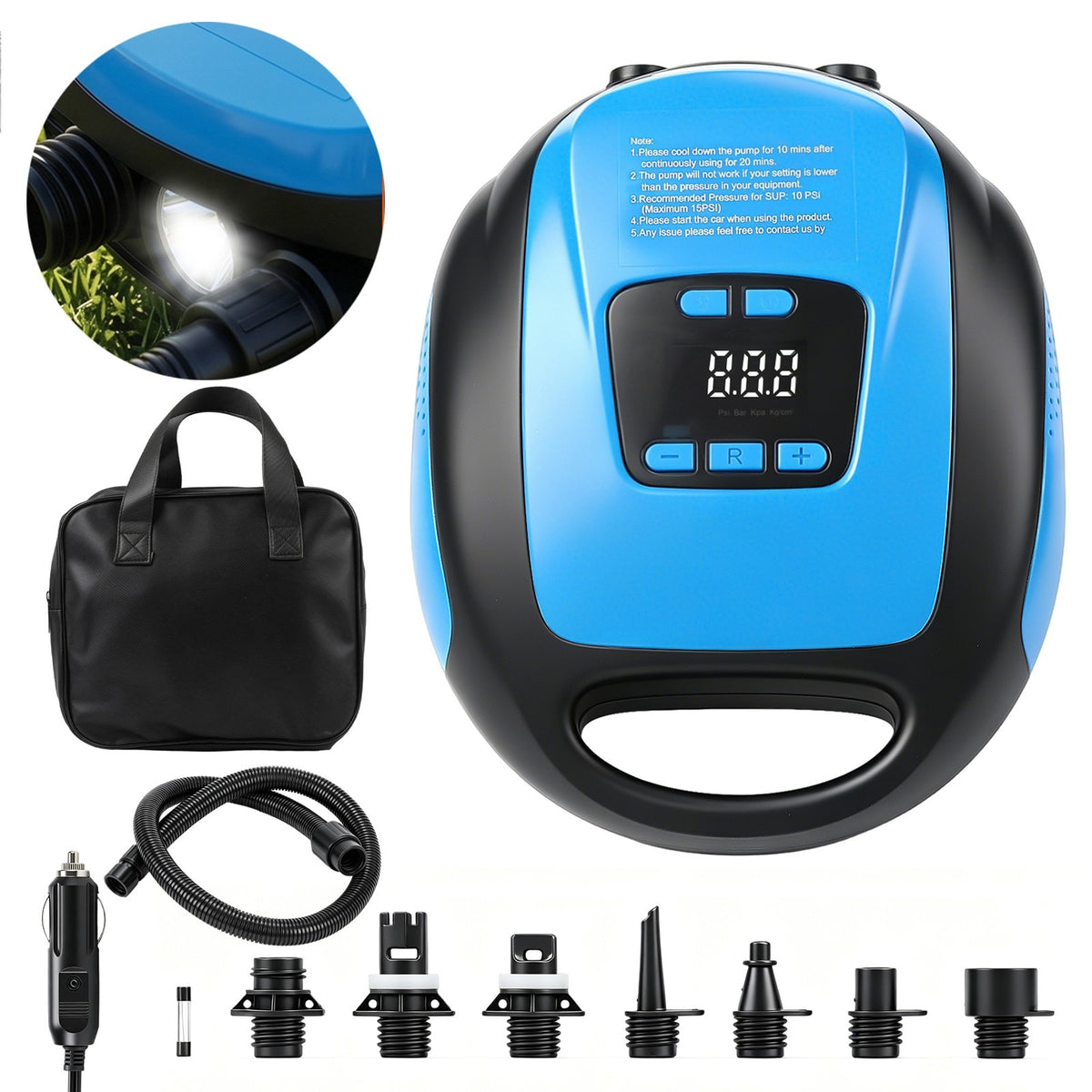 12V SUP Pompe à air électrique 20PSI Max LCD numérique pour Paddle Board Bateau gonflable