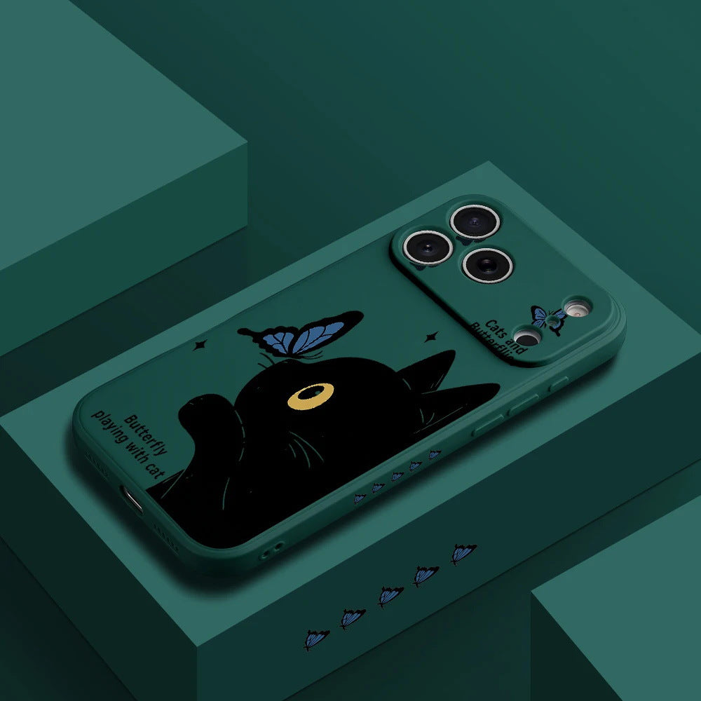 Étui de téléphone tout inclus en silicone papillon et chat