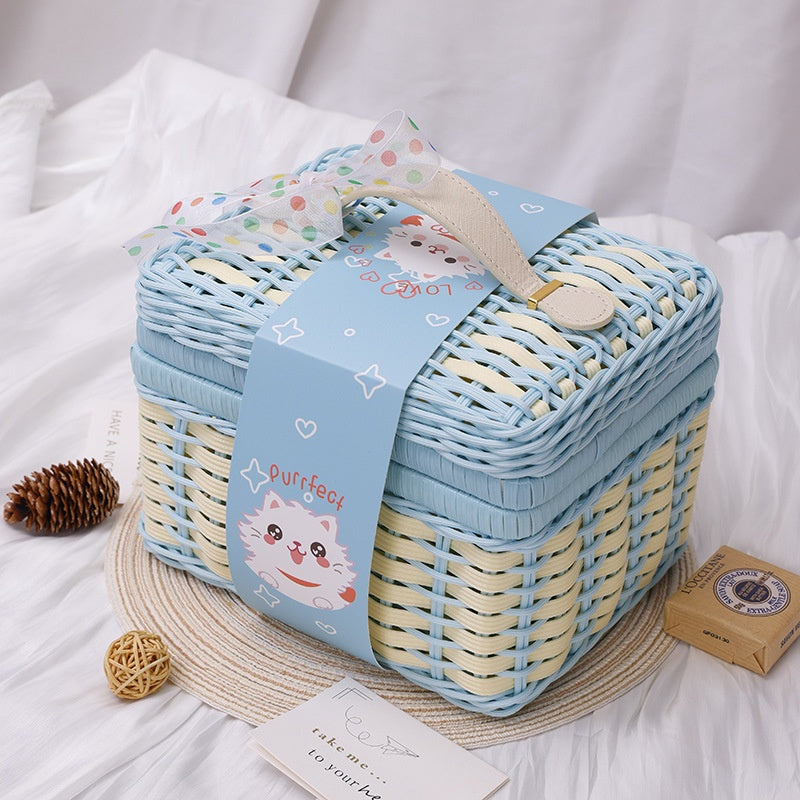 Paille rectangulaire et panier tissé en cuir