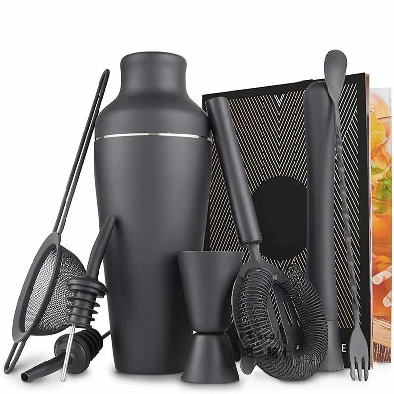 Elégant Matte noir acier inoxydable Bartending Shaker Set