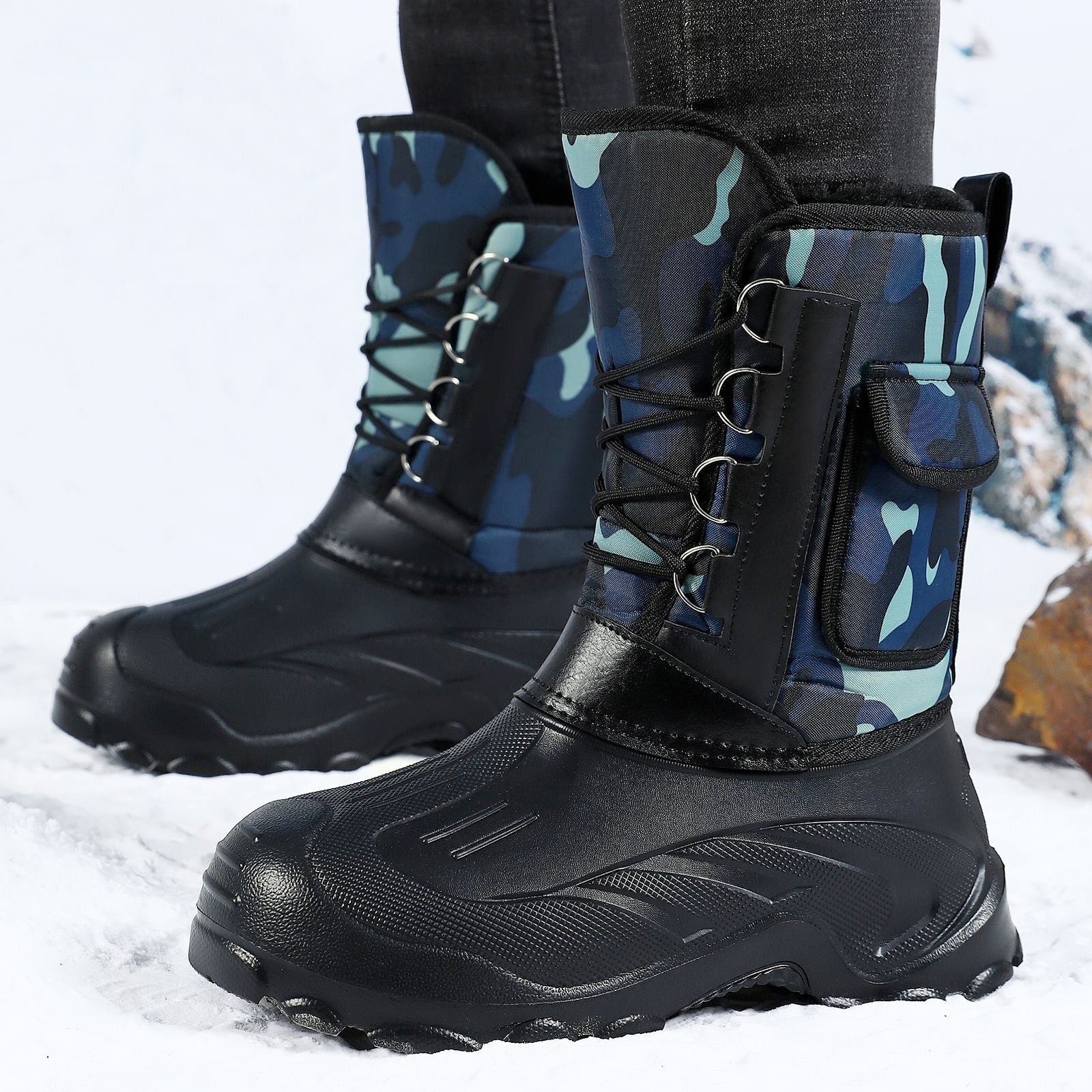 Bottes de neige hautes et épaisses, doublées de polaires d'hiver pour hommes