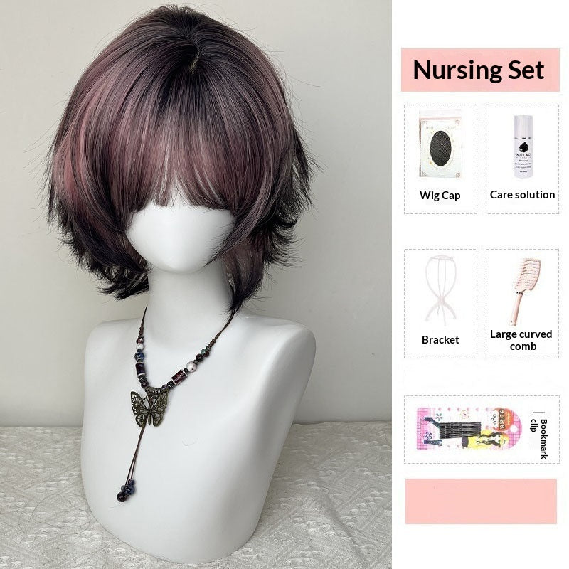 Perruque pour les femmes noir et rose Ombre Siamese Cat Layered Mullet Cosplay Headpiece