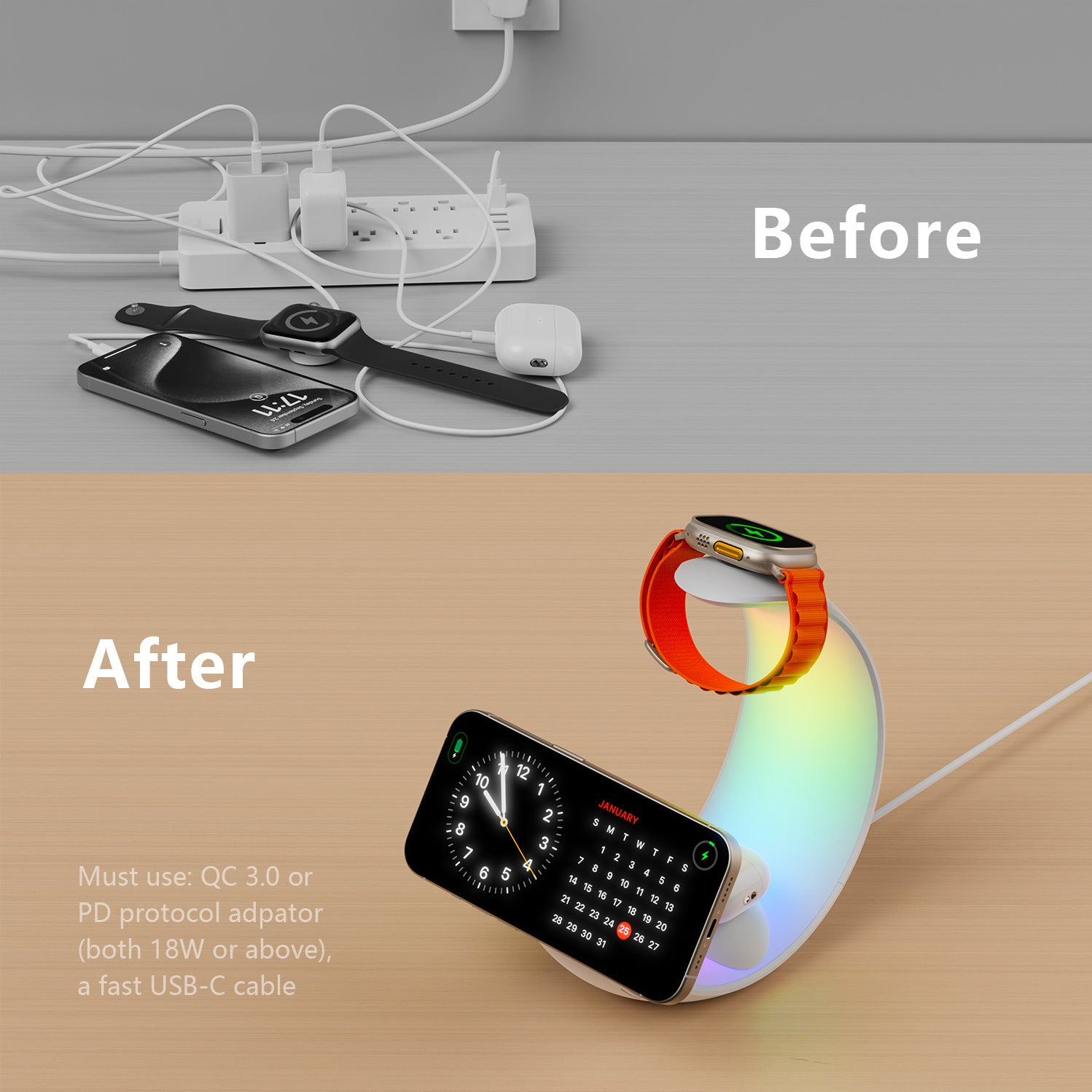 Petite Lune Lumière Magnétique Chargeur sans fil trois en un
