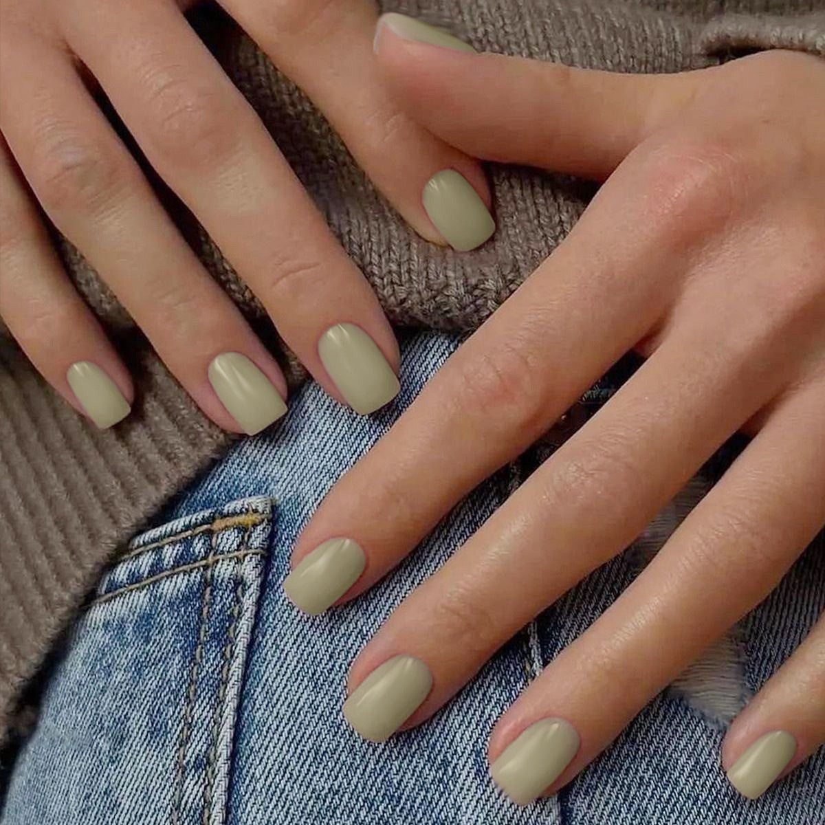 Stickers Nail Minimaliste à Carré Court pour Femmes Faux Nail