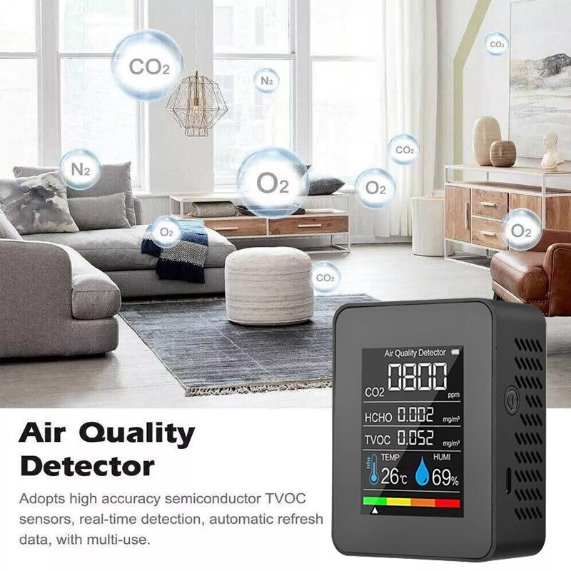 Détecteur de dioxyde de carbone TVOC HCHO de 5 compteurs de CO2 portatifs en1