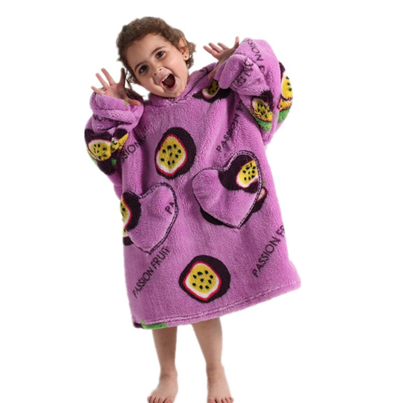 Garçons et filles Velours de coton confortable Vêtement résistant au froid Lazy Blanket Hooted Plus-size