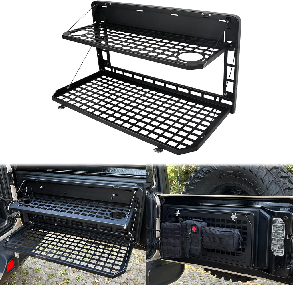Table de hayon 2 étages arrière Rangement pliable Cargo Rack Bureau de camping extérieur pour 2007- Jeep