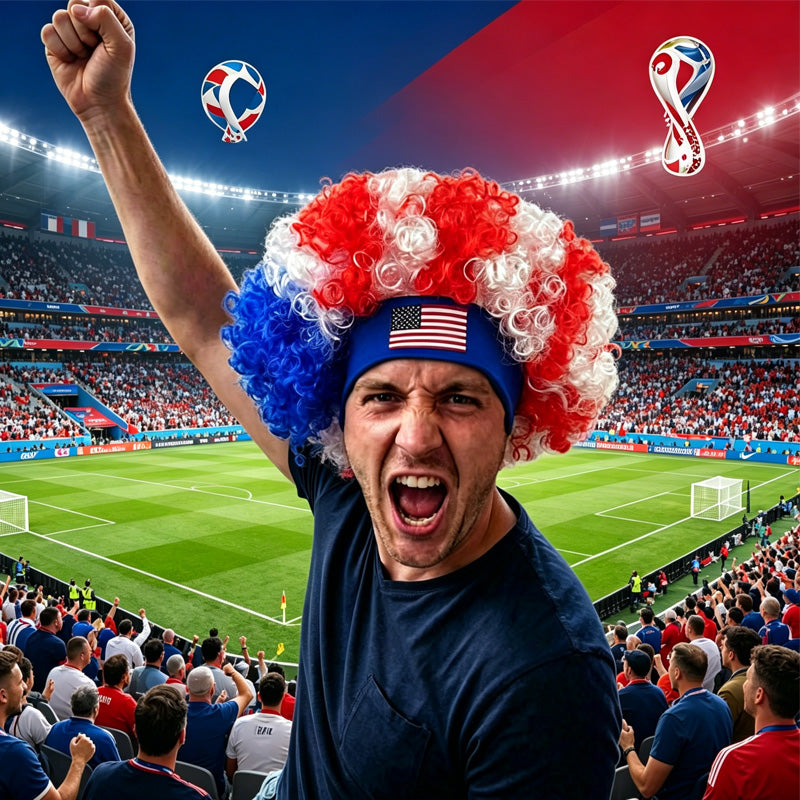 Red White Blue Fan Wig pour la Coupe du Monde