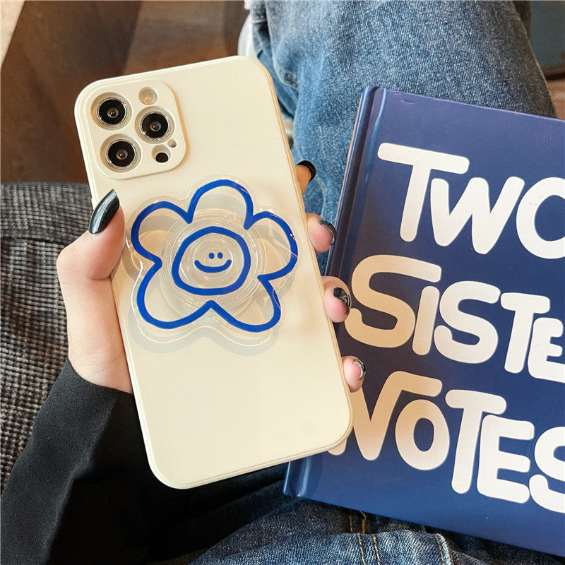 Blue Flower Bracket Mobile Phone Case Silicone douce
