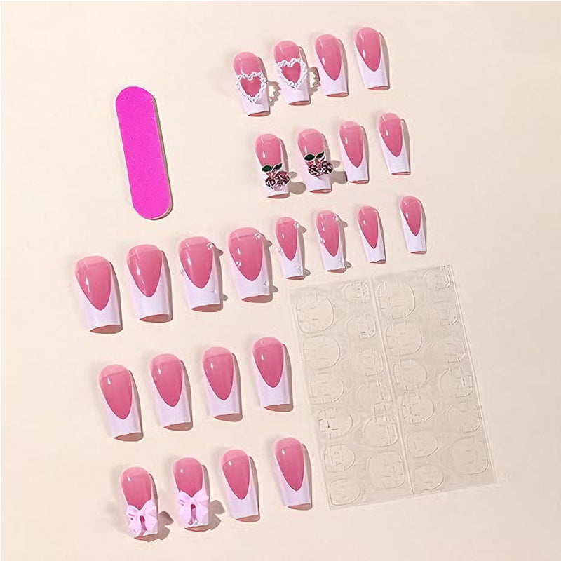 24 PCS Cerise Bow Nail Art