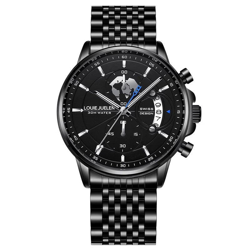Bracelet d'acier de montre lumineuse en cuir à trois yeux d'affaires