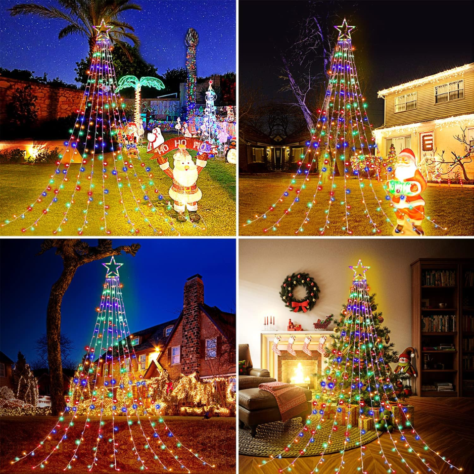 Décorations de Noël Star String Lights 320 LEDs Outdoor Waterfall Tree Lights Avec 13 à