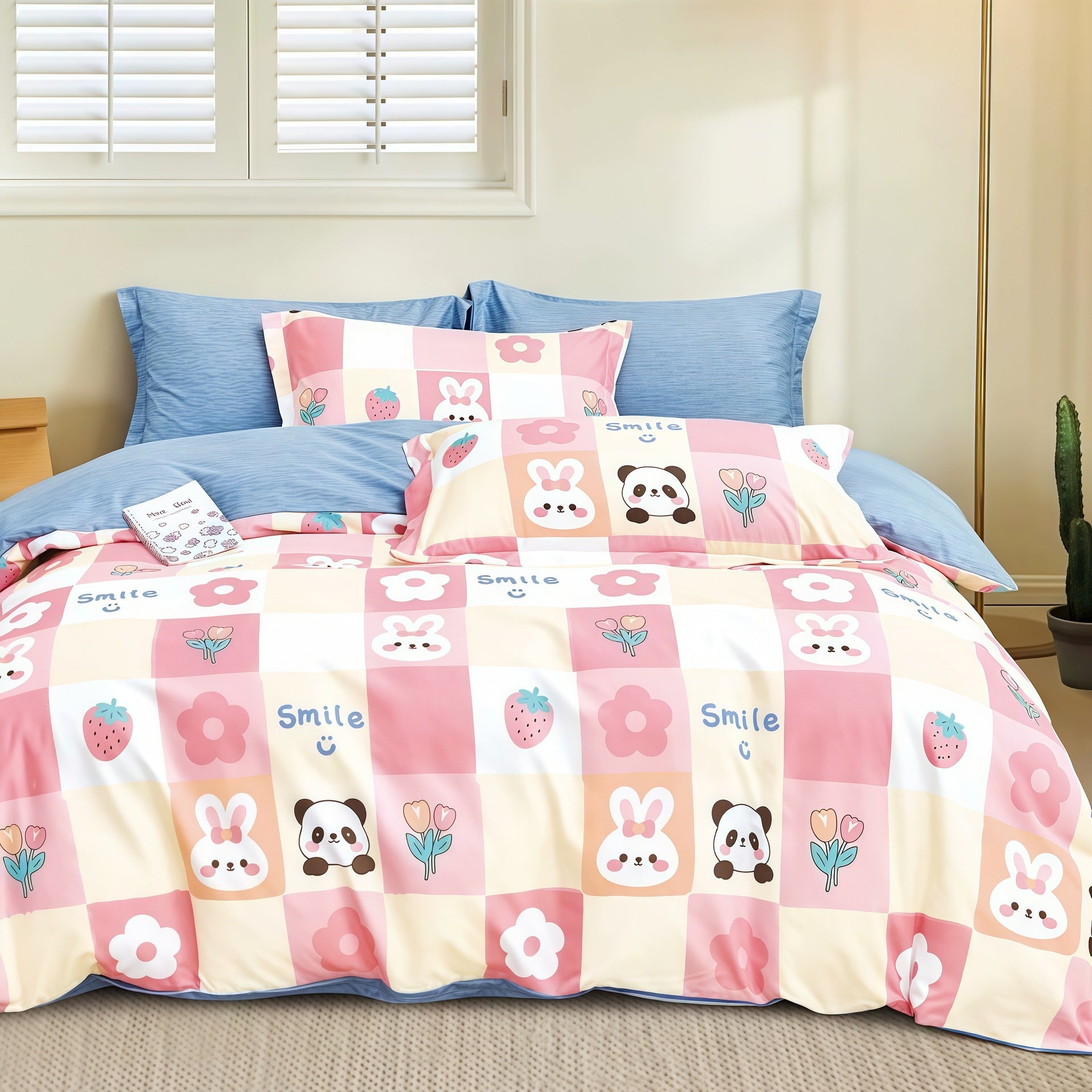 Couvercle de couette et ensemble de draps pour literie en coton fleur de quatre pièces