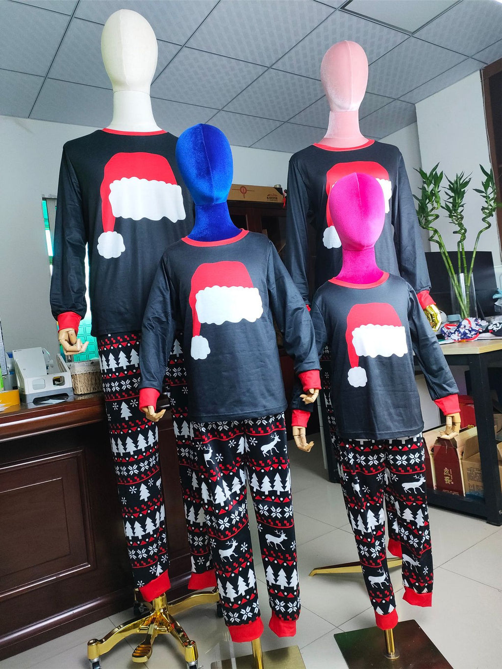 Ensemble de pyjamas d'automne et d'hiver Maison porter Chapeau de Noël imprimé costume parent-enfant