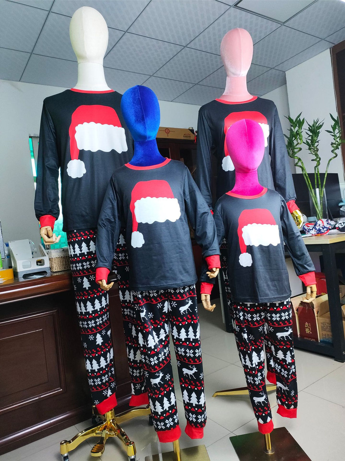 Ensemble de pyjamas d'automne et d'hiver Maison porter Chapeau de Noël imprimé costume parent-enfant