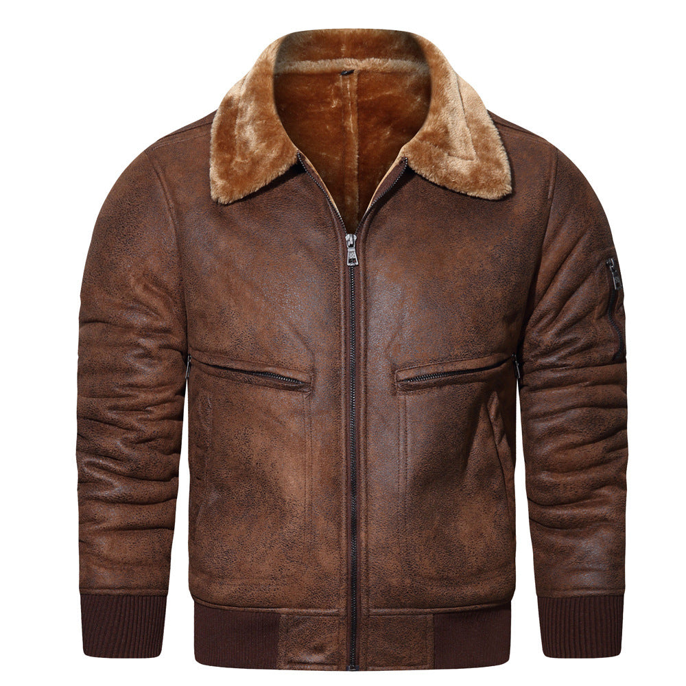 Veste de cuir et de fourrure d'automne et d'hiver pour hommes