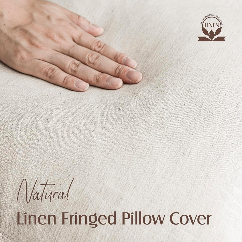 Couverture d'oreiller décoratif en lin frange 18x18 pouce