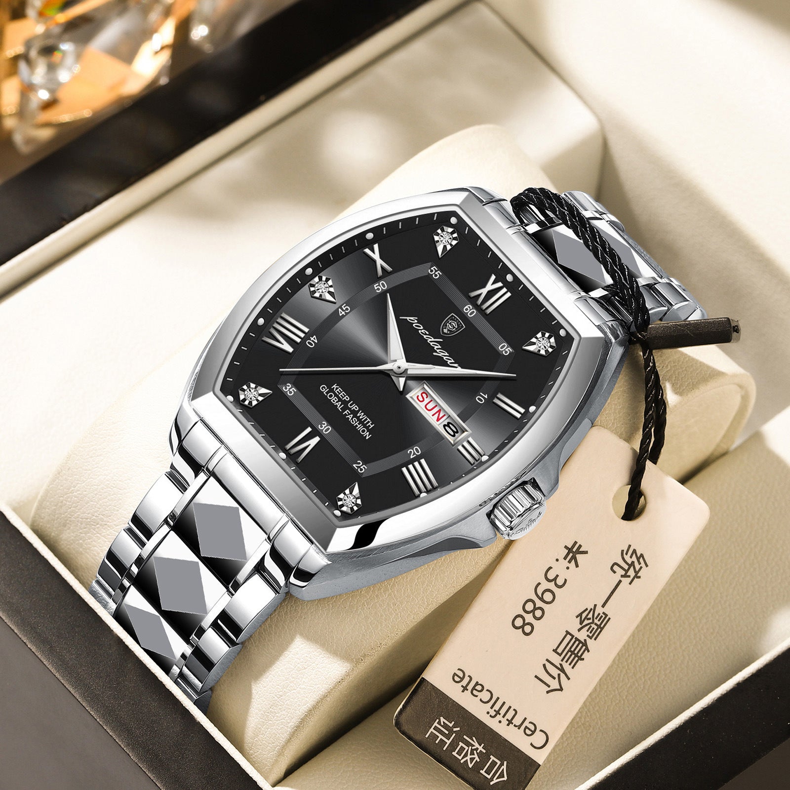 Montre homme à quartz en forme de barrique lumineuse étanche