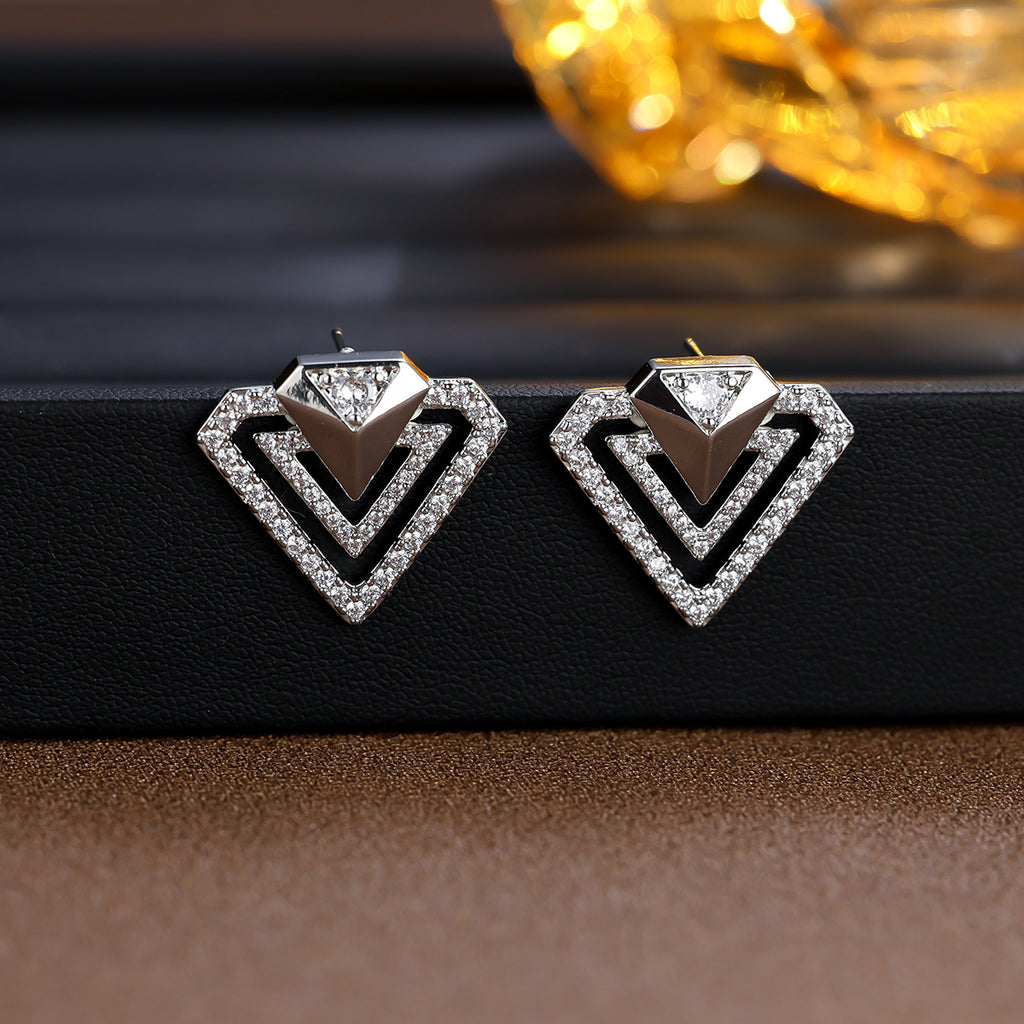 Boucles d'oreilles double couche géométrique de luxe légère Zircon
